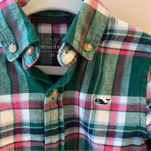 Vineyard Vines Kids Green + Pink Flannel